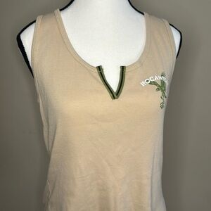 Women’s vintage y2k rocawear logo tan sleeveless tank green accents size medium